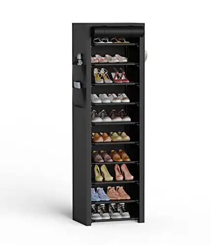 VTRIN Narrow Shoe Rack with Covers - 10 Tiers Tall Shoe Rack