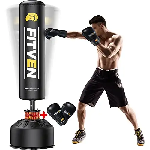 FITVEN Freestanding Punching Bag 70''-190lbs with Boxing Gloves