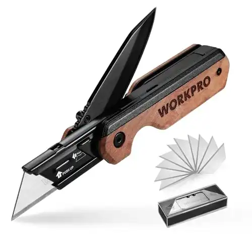 WORKPRO 2-in-1 Folding Knife/Utility Knife with Belt Clip