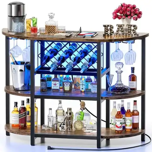 Zarler Bar Table Cabinet with Power Outlet - LED Home Mini Bar