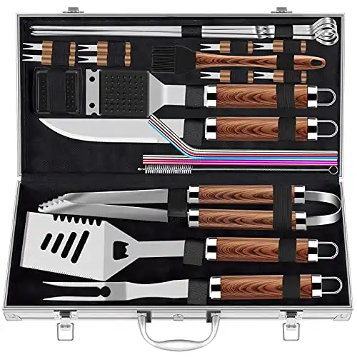 ROMANTICIST 25pcs Extra Thick Stainless Steel Grill Tool Set