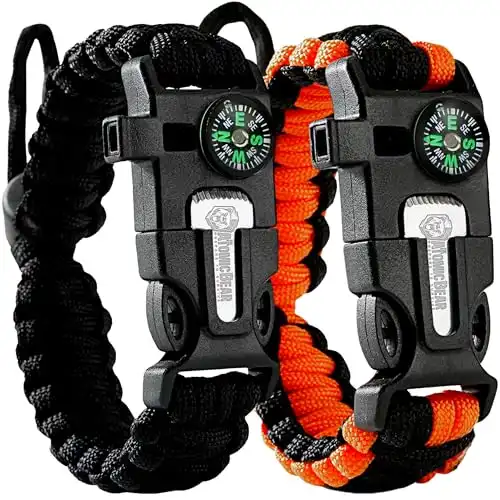 Atomic Bear Paracord Bracelet (2 Pack) - Fire Starter - Loud Whistle